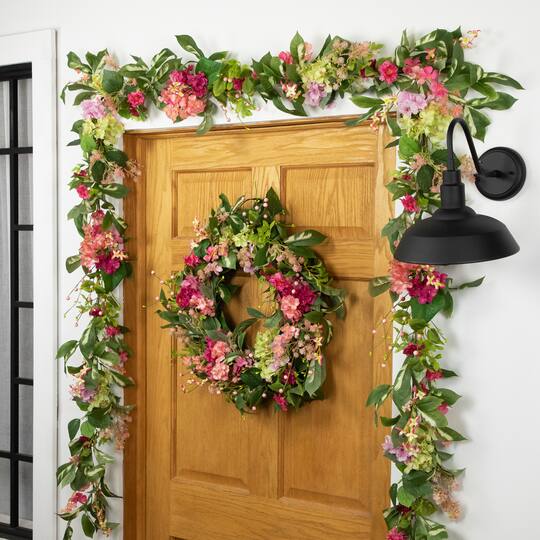 5ft. Pink Leafy Hydrangea Artificial Floral Spring Garland